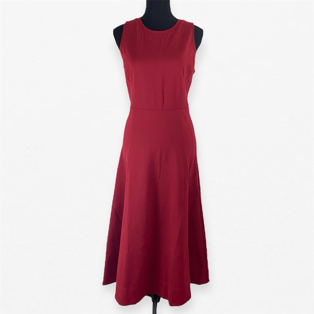 LOFT Ponte Seamed Tank Midi Dress Elegant Sleeveless Burgundy Dress 10 NWT